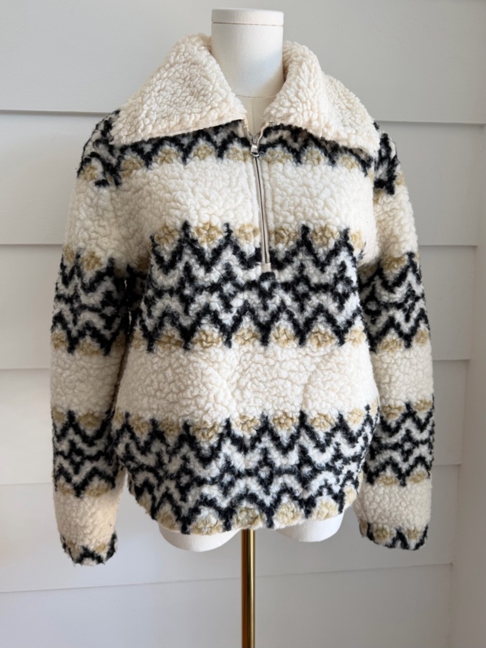 J.Crew Jacquard-print Sherpa Half-zip Fleece Pullover size XS - Picture 4 of 9